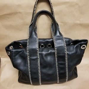 Donald J. Pliner  Black Whip Stitch Leather Tote